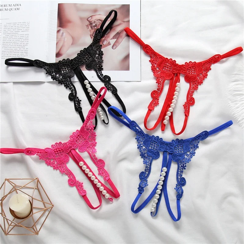 

Sexy Underwear women erotic pussy hol panties Transparent Temptation Hollow Pearl Massage Open crotch Thong Low-Waist G-string