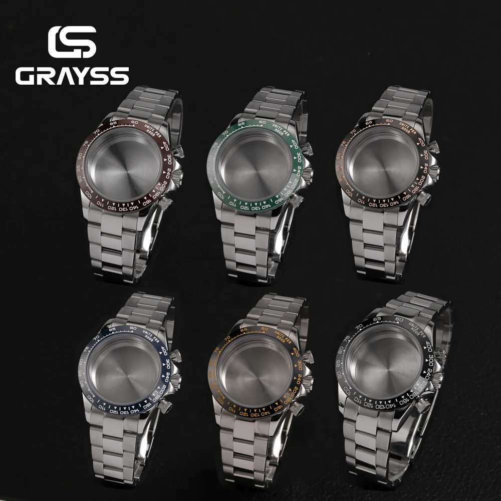 39mm VK63 Case Classic Silver Watch Case Stainless Steel Watch Strap Fit Daytona Style VK63 Quartz Movement Watch Accessories