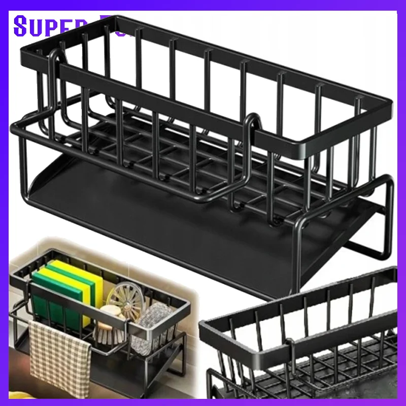 Sponshouder van roestvrij staal voor de keuken, zeepdispenser voor aan de kraan, handdoekenrek, plank en keukenorganisatie-accessoires