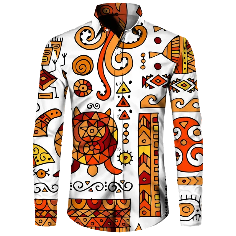 New Men\'s Button Shirt Dashiki African Print Long Sleeve Shirts Tops Traditional Couple Clothes Hip Hop Ethnic Style Streetwear