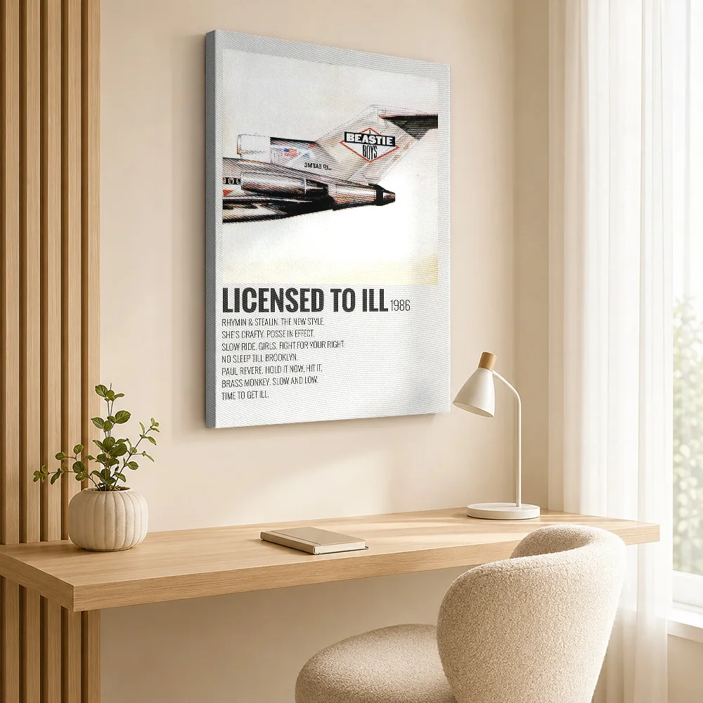 Beastie Boys Licensed To Ill Framed Canvas Print Personalized Photo Album Cover With Tracklist Wall Art For Recording Studio