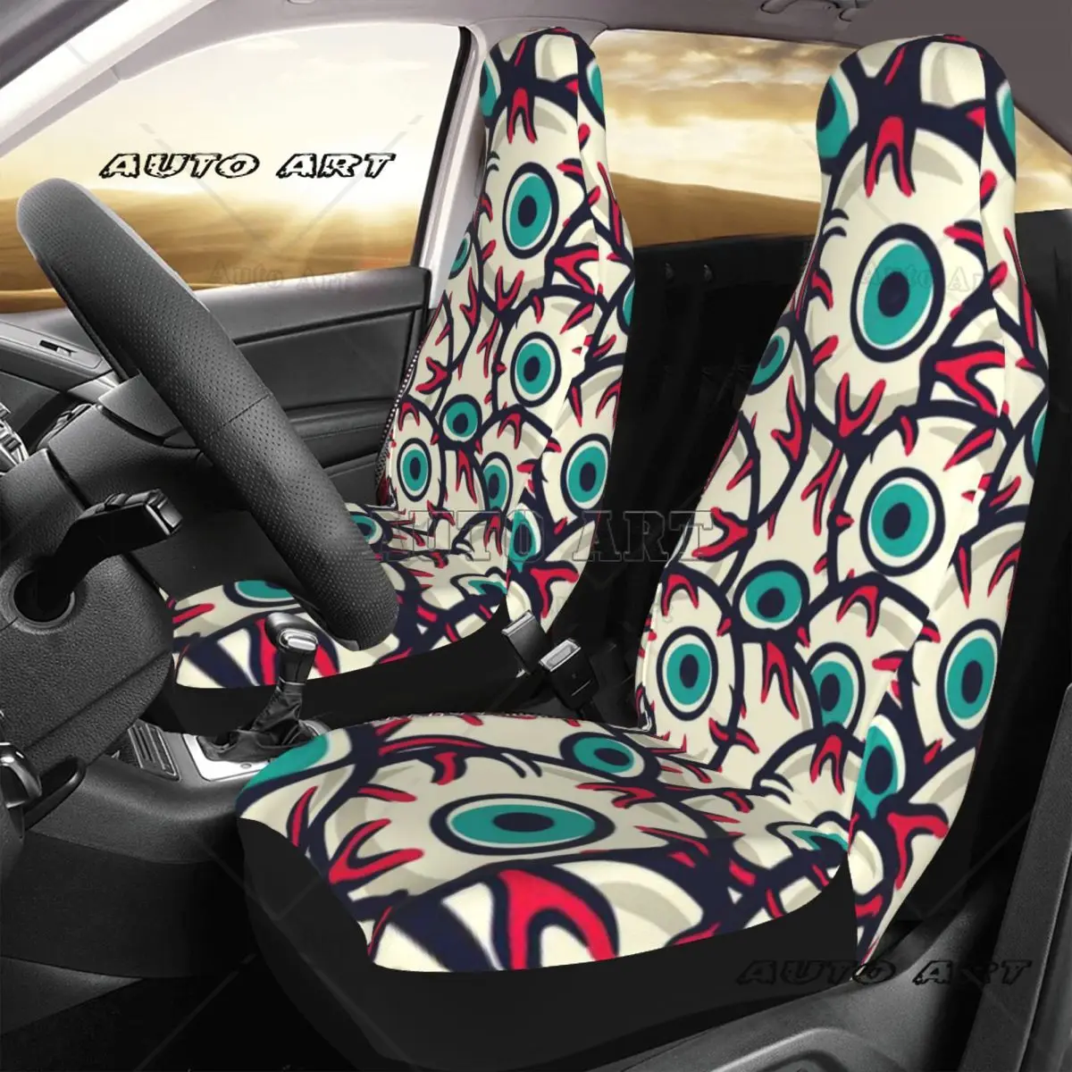 Horrible Eyes For Halloween Holiday Car Seat Cover Custom Printing Universal Front Protector Accessories Cushion Set