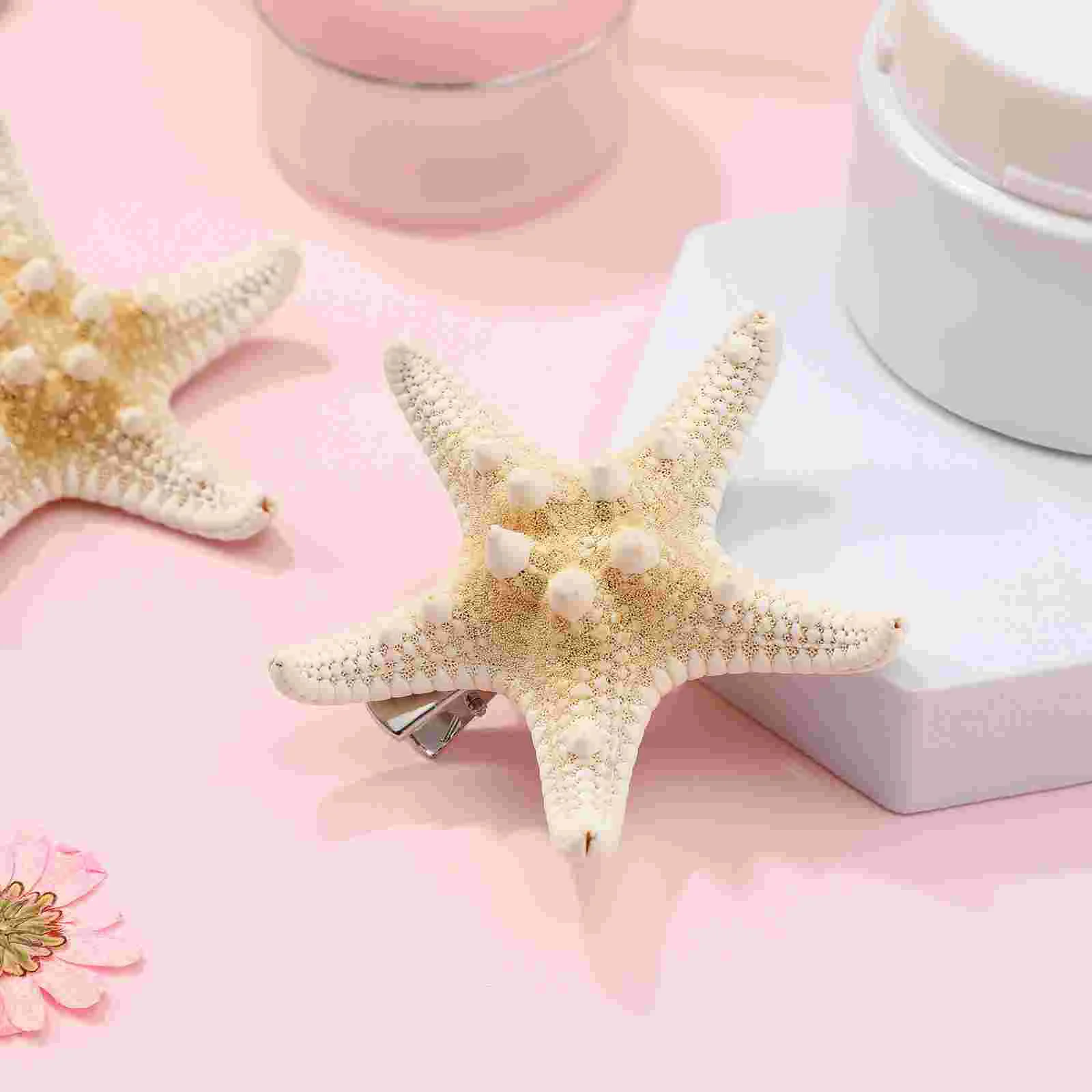 2 Pcs Frcolor Handmade Natural Starfish Hair Clips 2pcs/pack Barrette Snap Tank Decor Girls with Alligator Small Clamps Cartoon