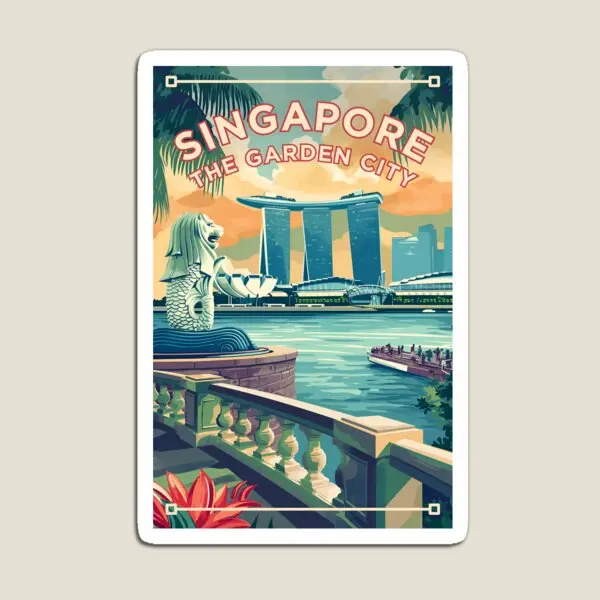 Singapore Retro Style World Travel Pos  Magnet Holder Kids Decor Home  Stickers Children Colorful Magnetic Refrigerator