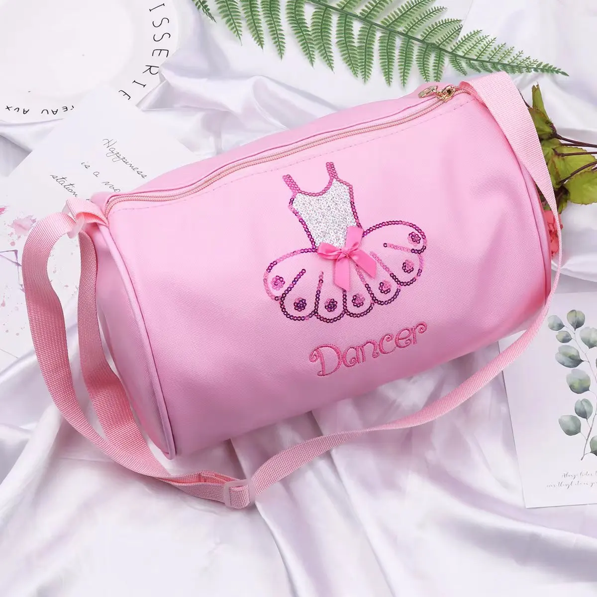 Cute Kids Fashion Pink Black Sports Dance Bag Sequin Print Shoulder Bag Gymnastic Ballet Latin Bag For Children Girls