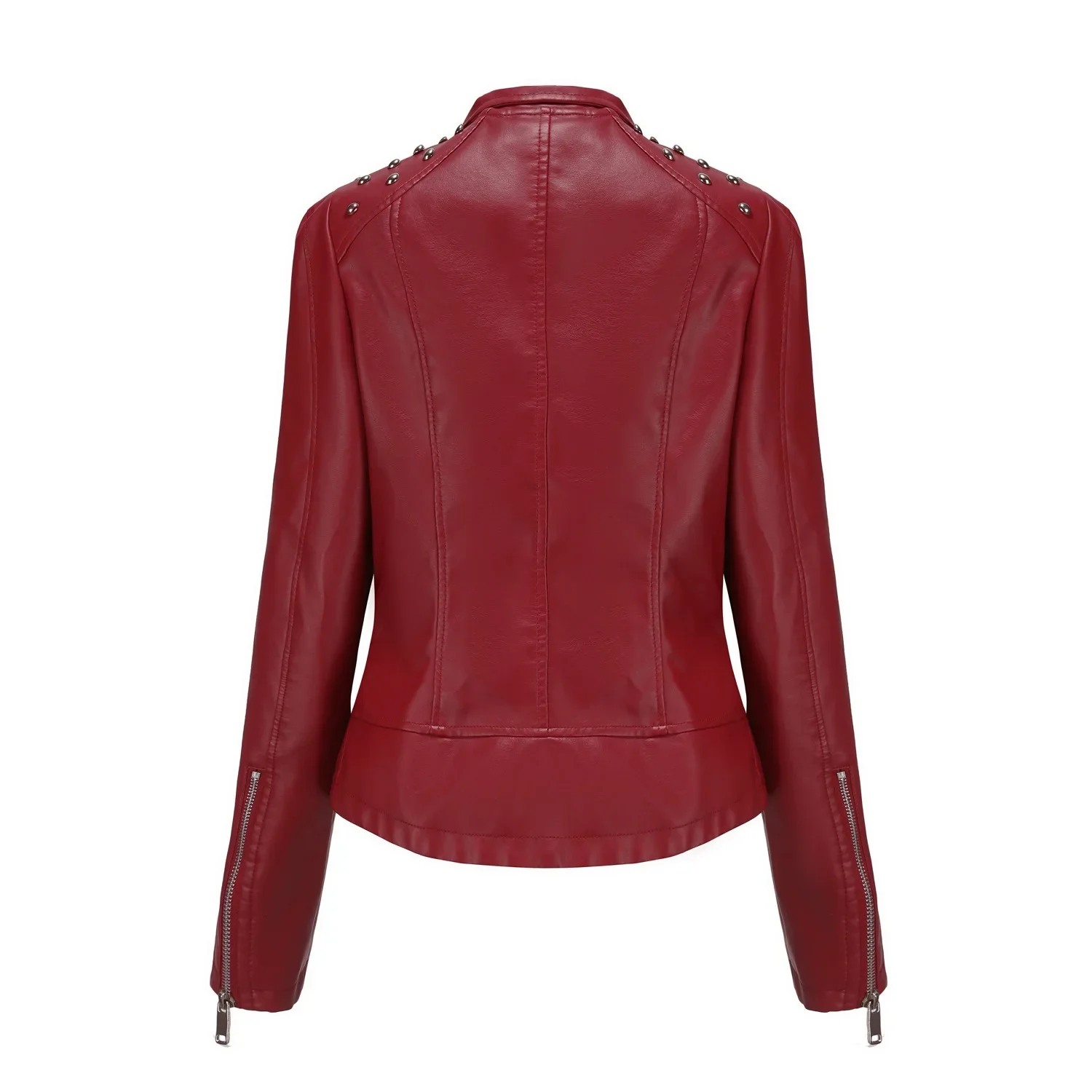 Women's Punk Rivet Leather Jacket Spring Autumn Retro Turndown Collar Slim Casual Ladies Faux Soft Leather Moto Biker Outerwear