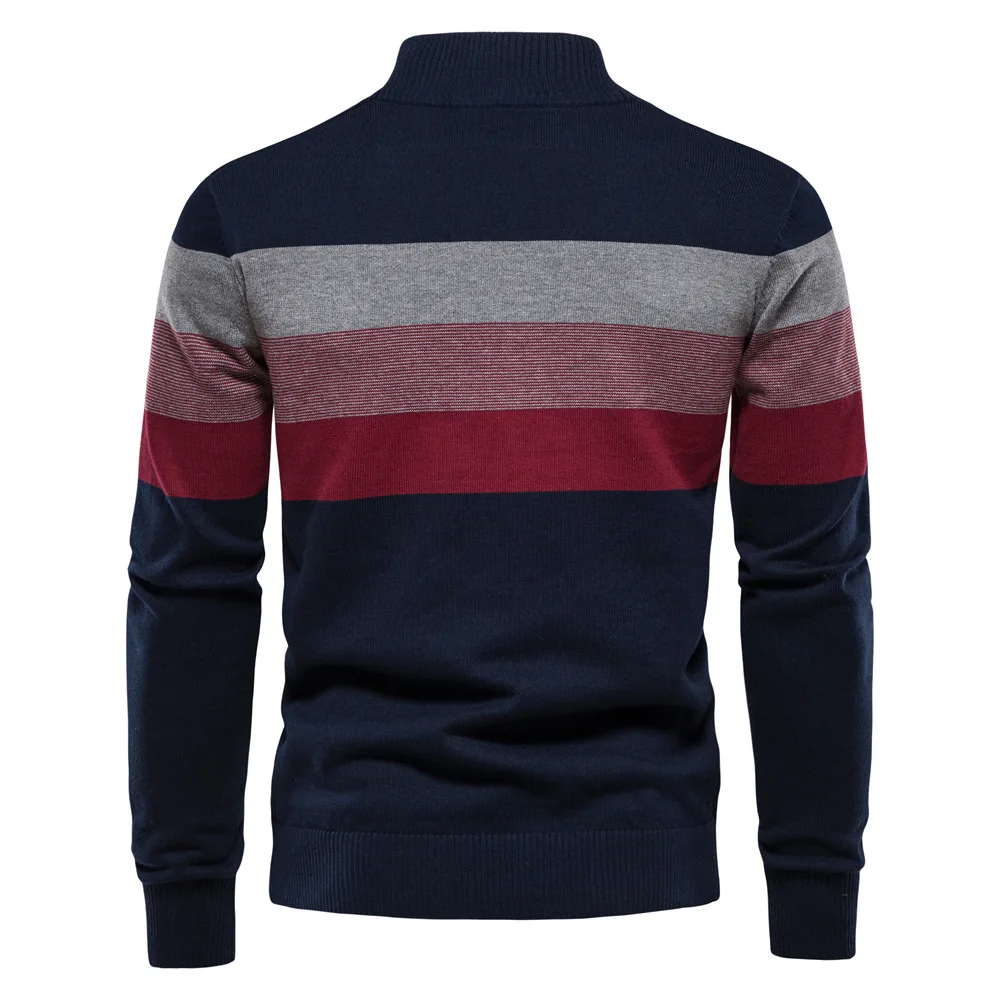 Men's Patchwork Pullover Sweater Cotton Casual Half Zipper Sweater for Men New Men's Winter Sweater Fashion Warmth Men's Sweater