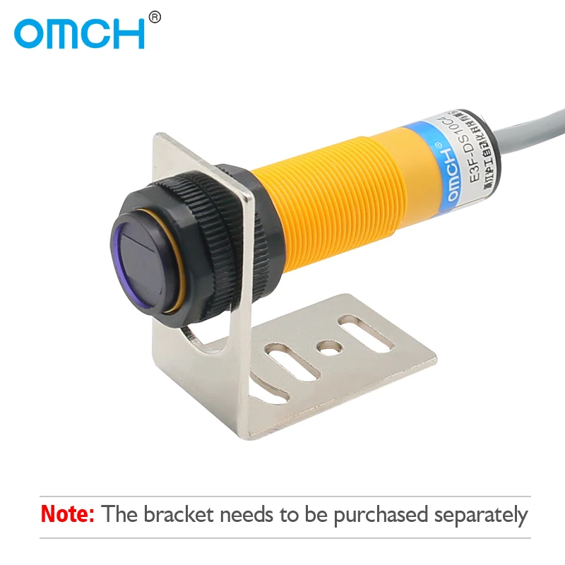 OMCH 적외선 E3F-DS10 M18 확산 반사 광전 스위치 센서, DC 12V 3 선 NO 24V 검출 범위 10cm 조절 가능