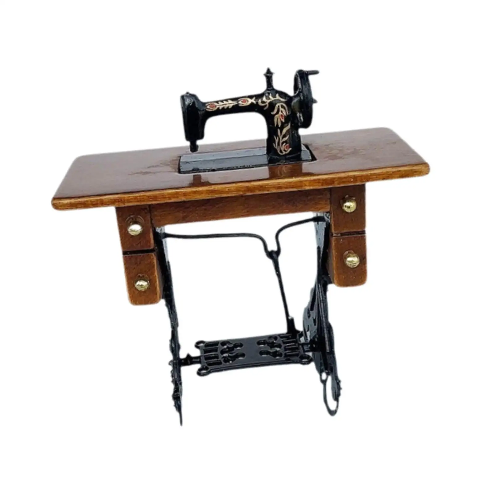 Miniature Sewing Machine Wooden Dollhouse Accessory 1 12 Scale Vintage Model for Home Decor and Creative Play