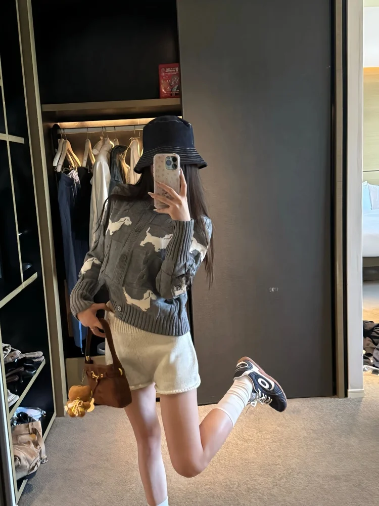 

Теплый вязаный кардиган оверсайз в винтажном стиле с вышивкой собаки, осенний, длинный, для женщин