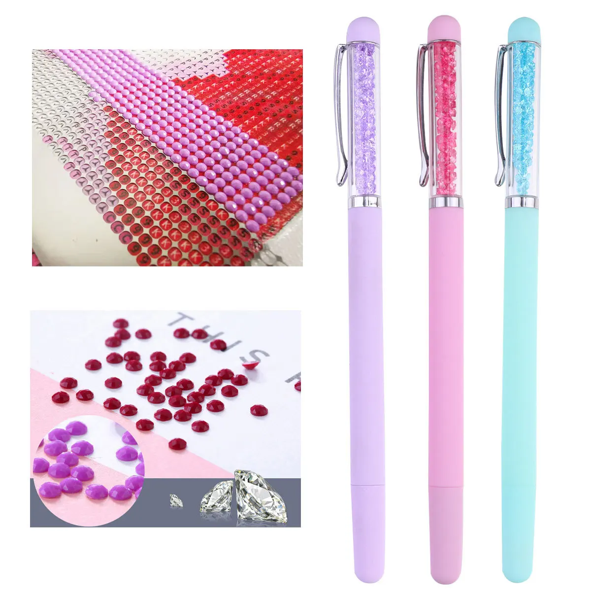 

3Pcs Nail Point Pen Set Rhinestones Picker Easy Apply DIY Manicure Accessories Purple Green Pink Salon Practice