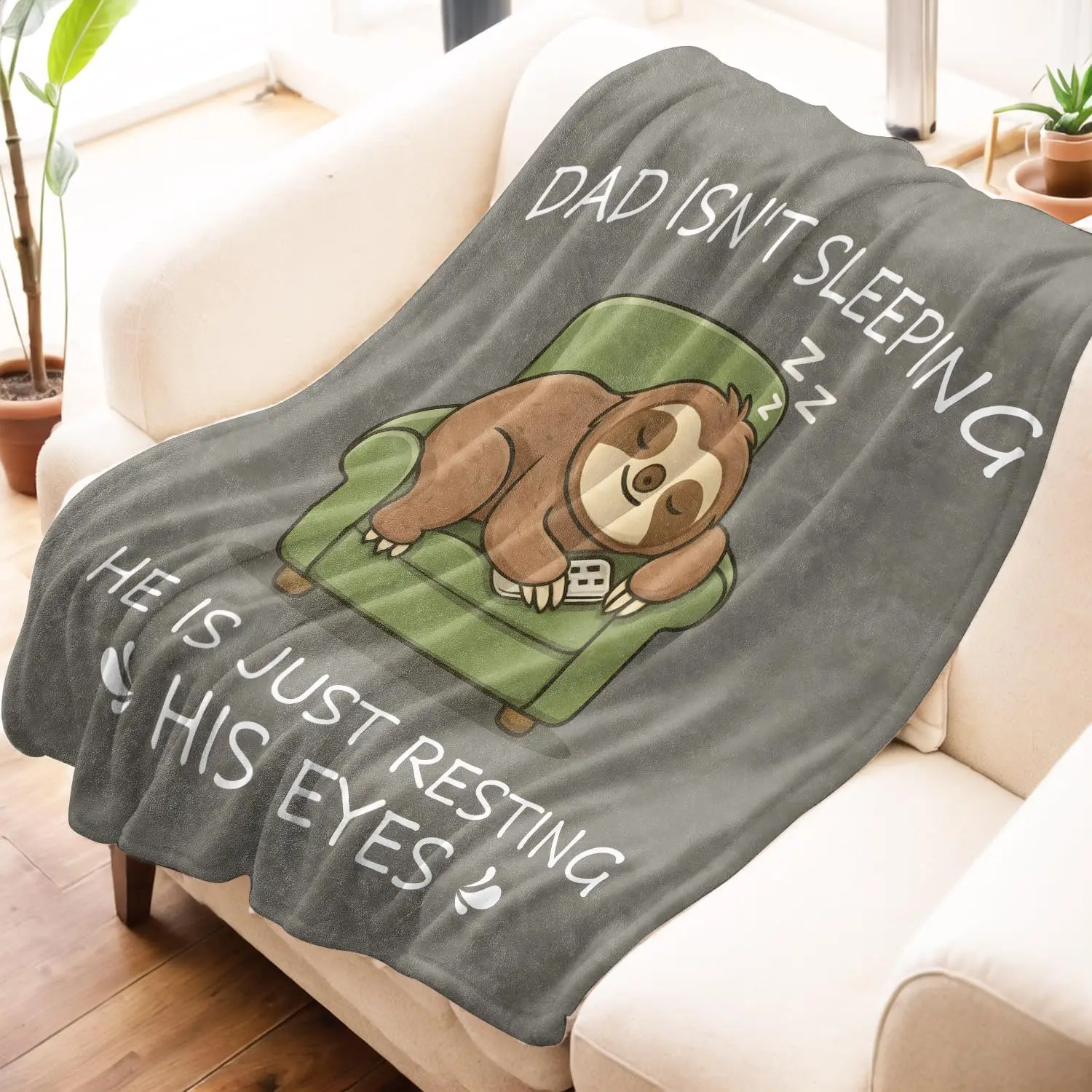 Funny Sloth Dad Blanket Throw Decorative Couch Decor Cozy Nap Time Lap Blanket for Living Room Home Decor Gift