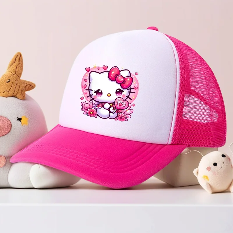 

Hello Kitty Kid Cartoon Hat Summer Baseball Cap Breathable Mesh Sun Hat Boy Girl Adjustable Sun Protection Hat for Party Outdoor
