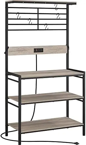 

Bakers Rack with Power Outlet, Shelf Unit Coffee Station with 5 S- & Adjustable Feet, Microwave Stand with Shelf for Dinni