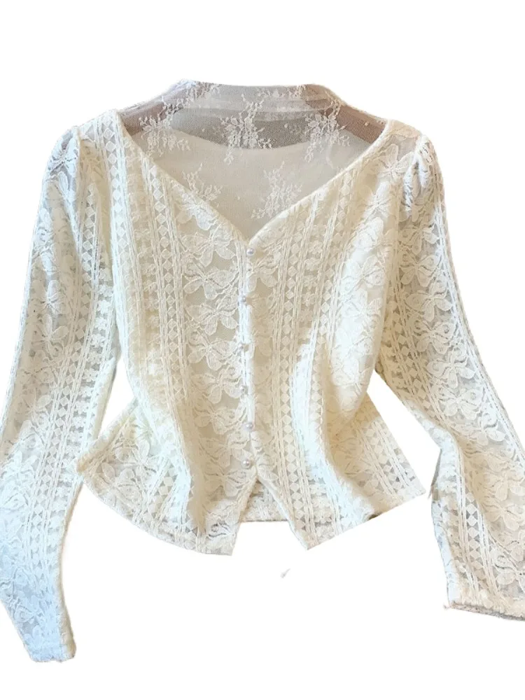 Fce Lined Me Lace ort Sve Women's Base irt Autumn Winter Inner Wear Slim Fit Korean Sle Commute Faion