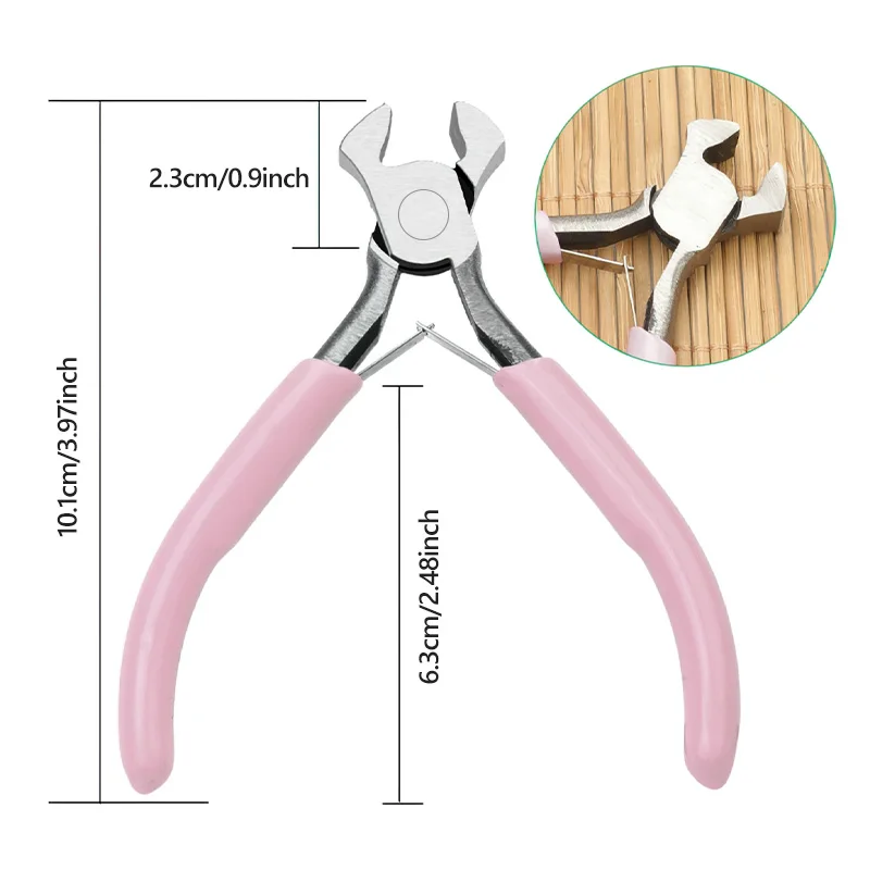 5-Zoll-tragbare Mini-Diagonalzangen-Sets aus rosa Metall, rund, gebogen, Nasenschneider, handgefertigt, Perlen für DIY-Schmuckherstellung – Detail 8