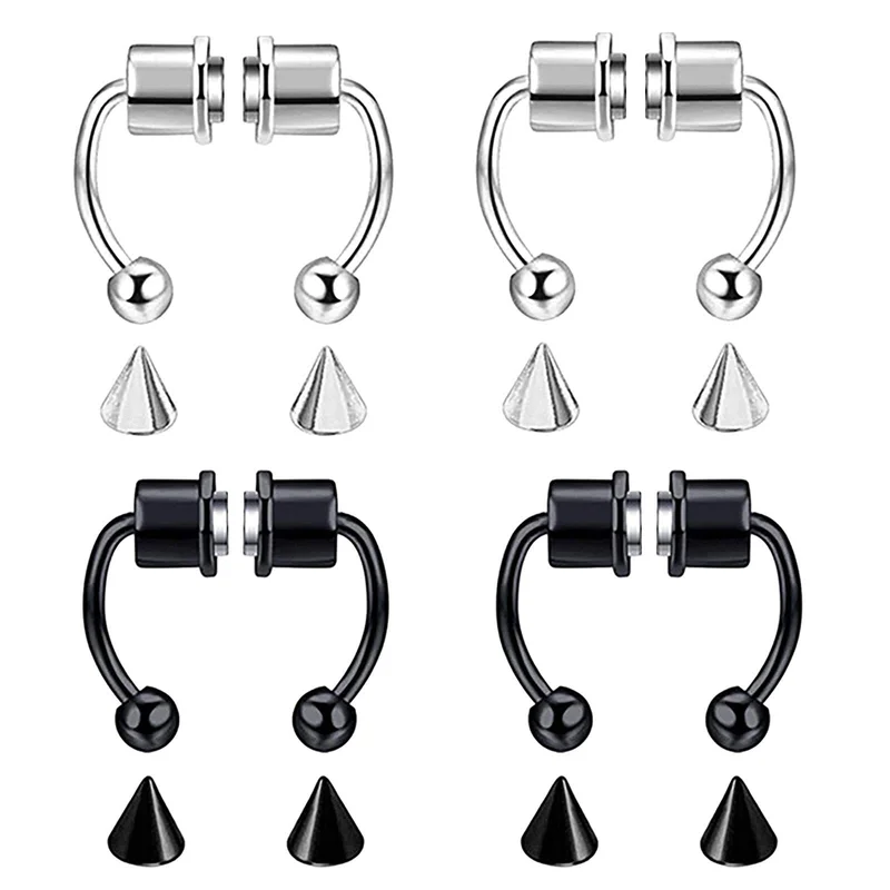 1/4Pcs Women Fake Piercing Nose Ring Hoop Septum Piercing Nose Clip Rock HipHoop Stainless Steel Magnet Fashion Body Jewelry view 6