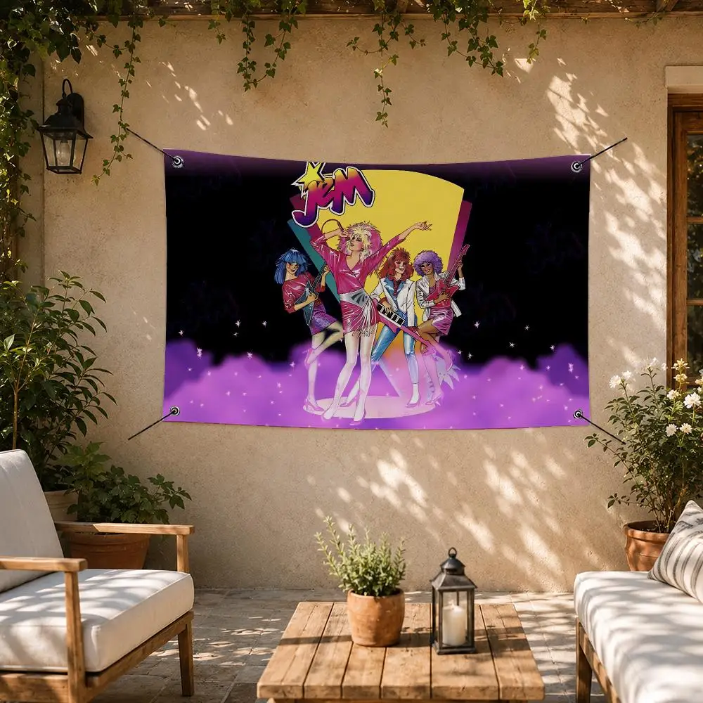 Cool Cartoon Jem and the Holograms Flags Room Bedroom Home Outdoor Wall Hanging Concert Printed Background Decoration Art Banne