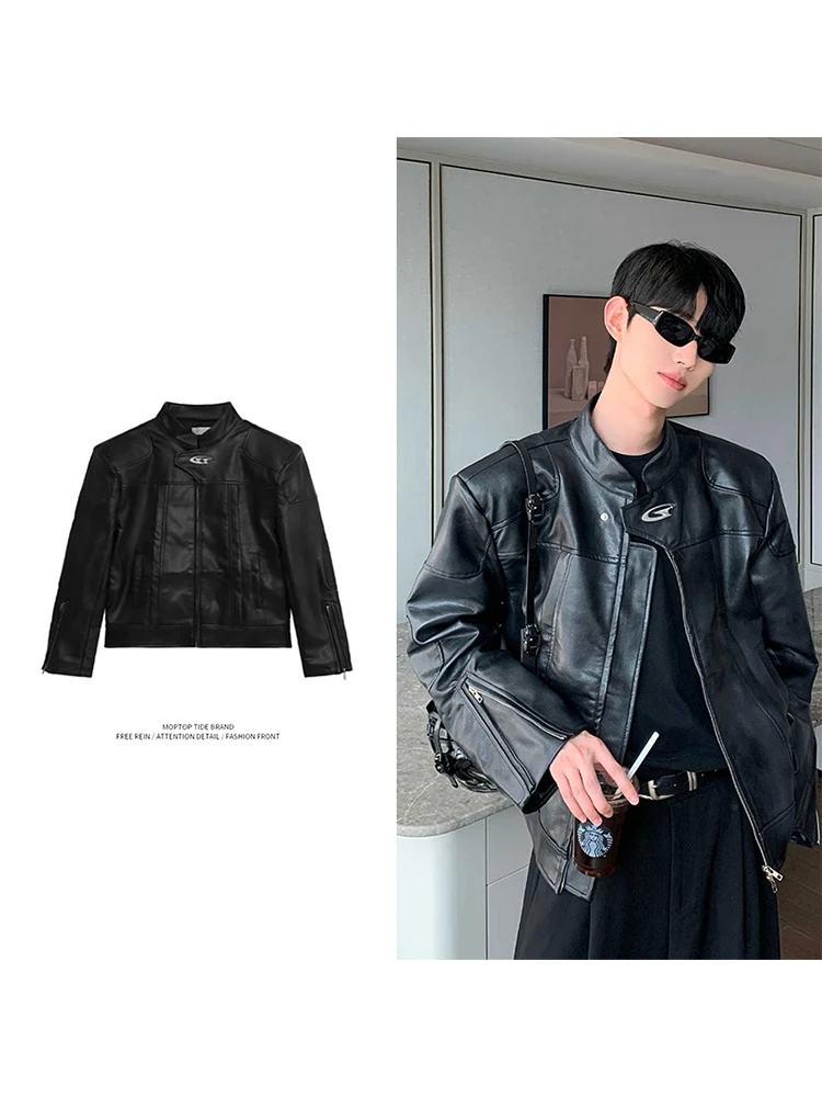 

Кожаное мужское пальто Jaet ort Sle Pad с воротником-стойкой и воротником-стойкой, мотоциклетное повседневное молодежное пальто из искусственной кожи, весна-осень