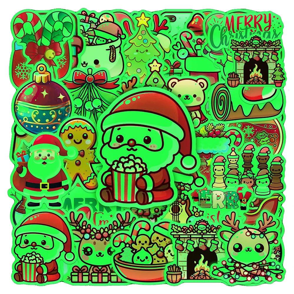 

10/30/50pcs Cool Luminous Christmas Cartoon Stickers Cute Santa Claus Elk Graffiti Decals for Notebook Phone Decoration Sticker