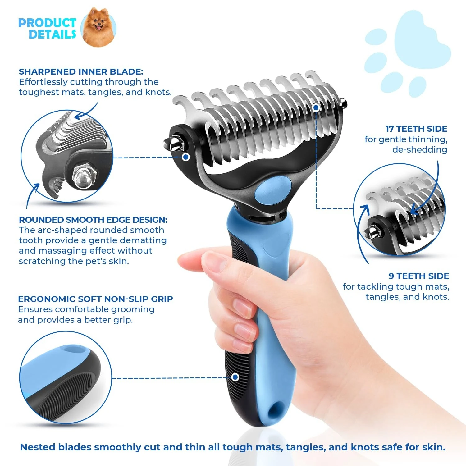 2-in-1 Pet Deshedding Brush Cat Comb Self Cleaning Hair Remover Grooming Tool for Dog and Cats De-Matting Comb Cleaning Pets