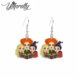 2024 New Arrival Cartoon Funny Hocus Pocus Witch Style Movies Halloween Time Acrylic Epoxy Fish Hook Dangles Earrings