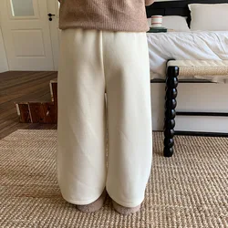 Children's Plush Wide Leg Pants Casual Winter Clothing New Girls Solid Color Comfortable Thickened Warm Straight Leg Pants