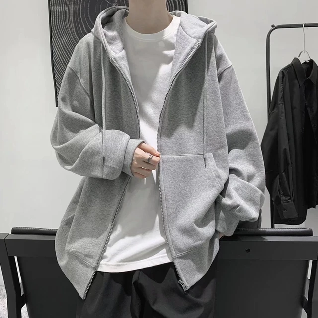 Solid Color Hoodie Men Casual Zipper Coats Korean Fashion Autumn and Winter Oversize Hoodies Mens Clothing Outerwear Jacket AliExpress 200000343