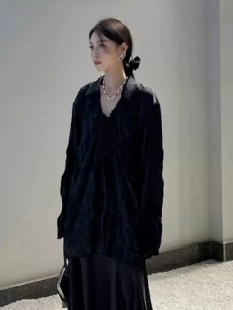 Y2k Ästhetische Vintage Damen Bluse Harajuku Einreiher ​ Grunge-Oberteile mit Kordelzug, 2025, Streetwear, plissiert, lässig, locker, Blusas