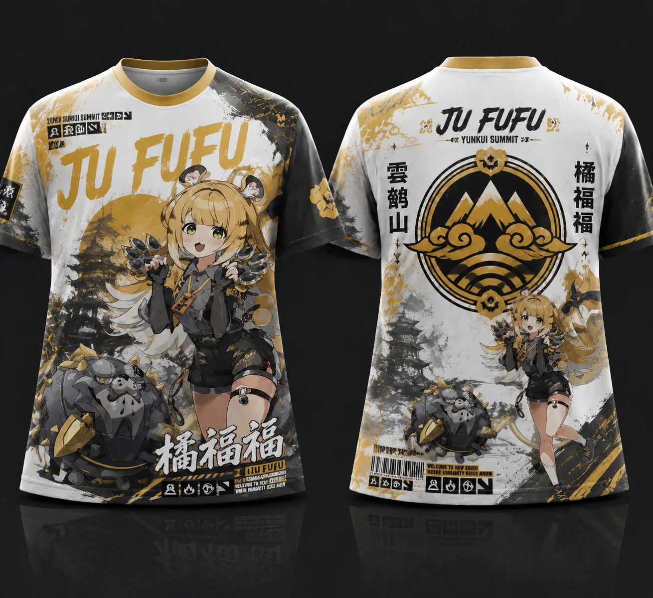 Zenless Zone Zero Ju Fufu Allover Print Tee, ZZZ Yunkui Summit Cute Tiger Girl Y2K Casual Anime Unisex Short Sleeve Top