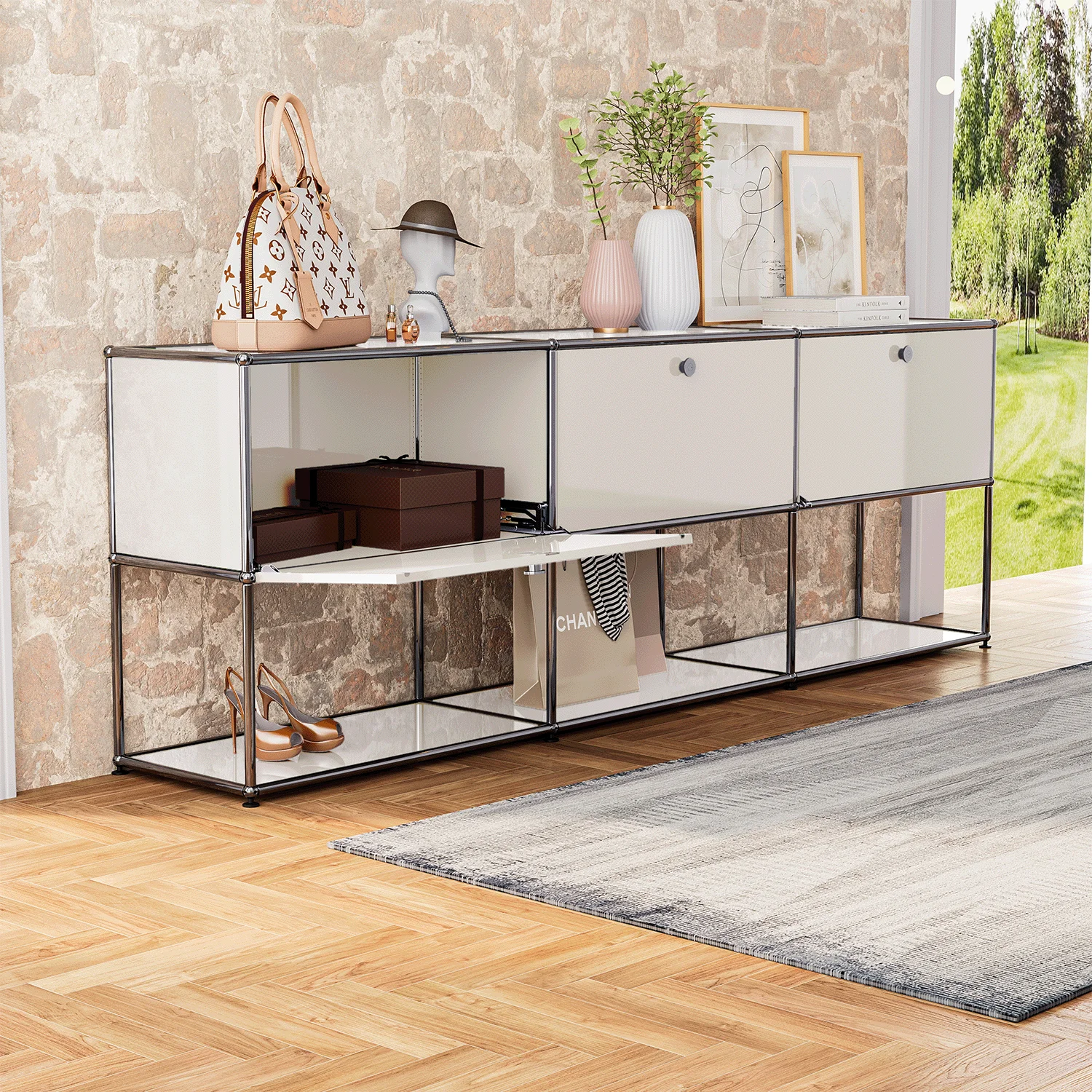 خزانة وحدات تخزين مع باب ، هيكل من الفولاذ المقاوم للصدأ ، متعددة الوظائف ، أثاث مركب متوسط