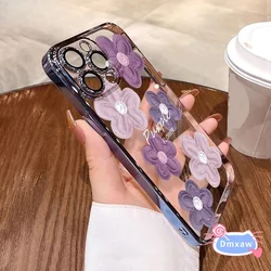 For Redmi Note 13 13R 12 12T Pro Plus 12S Turbo Speed 4G 5G Phone Case Purple Oil Painting Flower Floral Plating Soft Cover