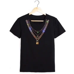 Women casual t-shirt summer short shirt cotton basic blouse necklace diamonds korean popular clothes women's clothing sales