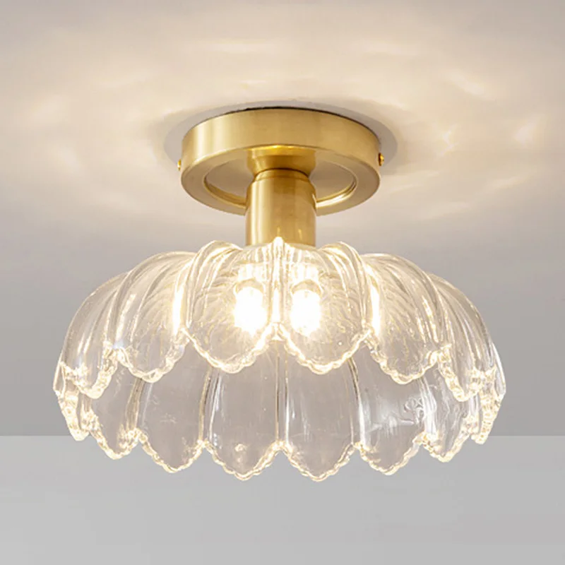 Luxury Postmodern Minimalist Copper Ceiling Lamp Home Cloakroom Bedroom Porch Balcony Corridor Crystal Aisle Lighting