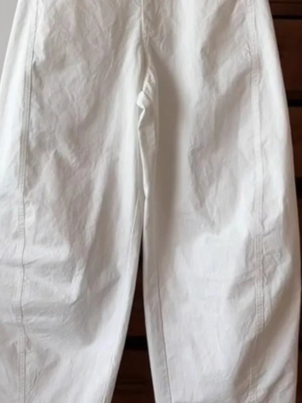 White Lazy Scythe Pants Brand Buckle Autumn Casual Slimming 2026 New Versatile Loose Wide Leg Pants Ladies Retro Style