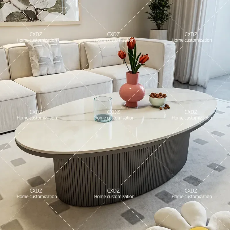 Modern Slate Oval Coffee Table Minimalist Small Apartment Living Room Home Advanced Sense Special Shape Simple Design