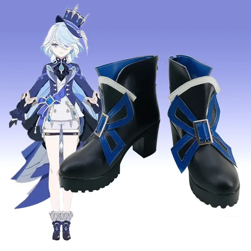Genshin Impact Focalors Furina Hydro God Archon Cosplay Shoes stivali con tacco Set completo gioco Halloween Birthday Cosplay Shoes