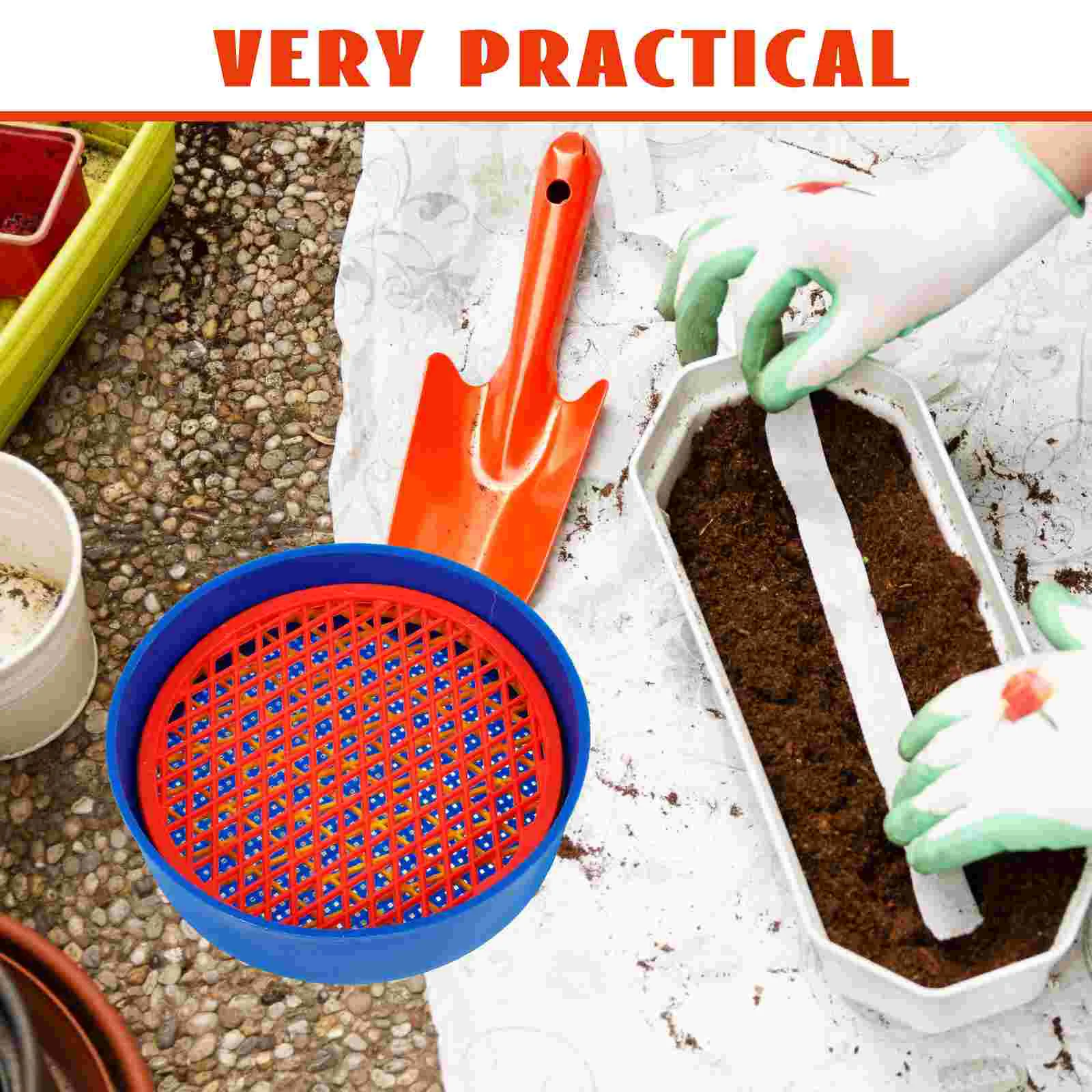 Soil Sieve Plastic Sifting Pan Mesh Sifters Tray Handheld Gardening Tool for Rocks Planting Filter