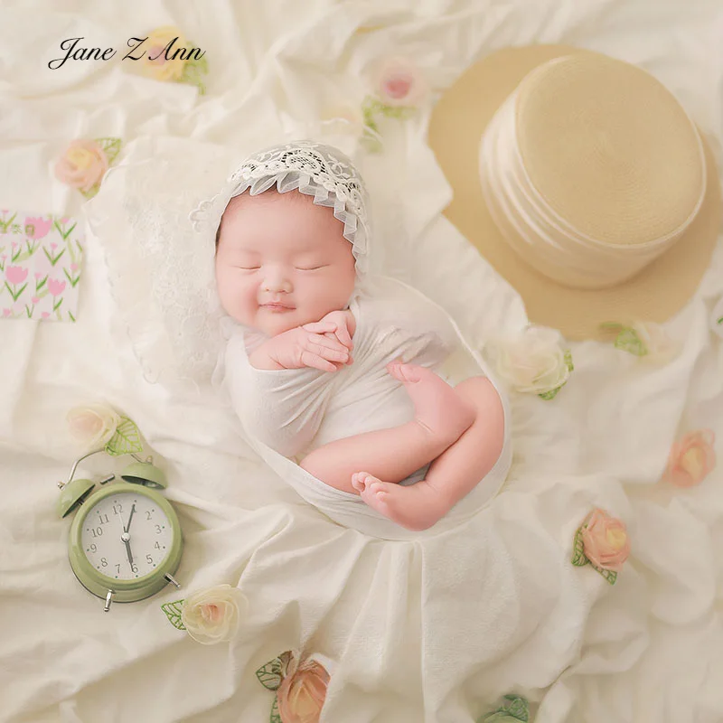 Baby gilr photography props spring gauze white dress+pillow+pearl headband newborn baby photo princess clothing