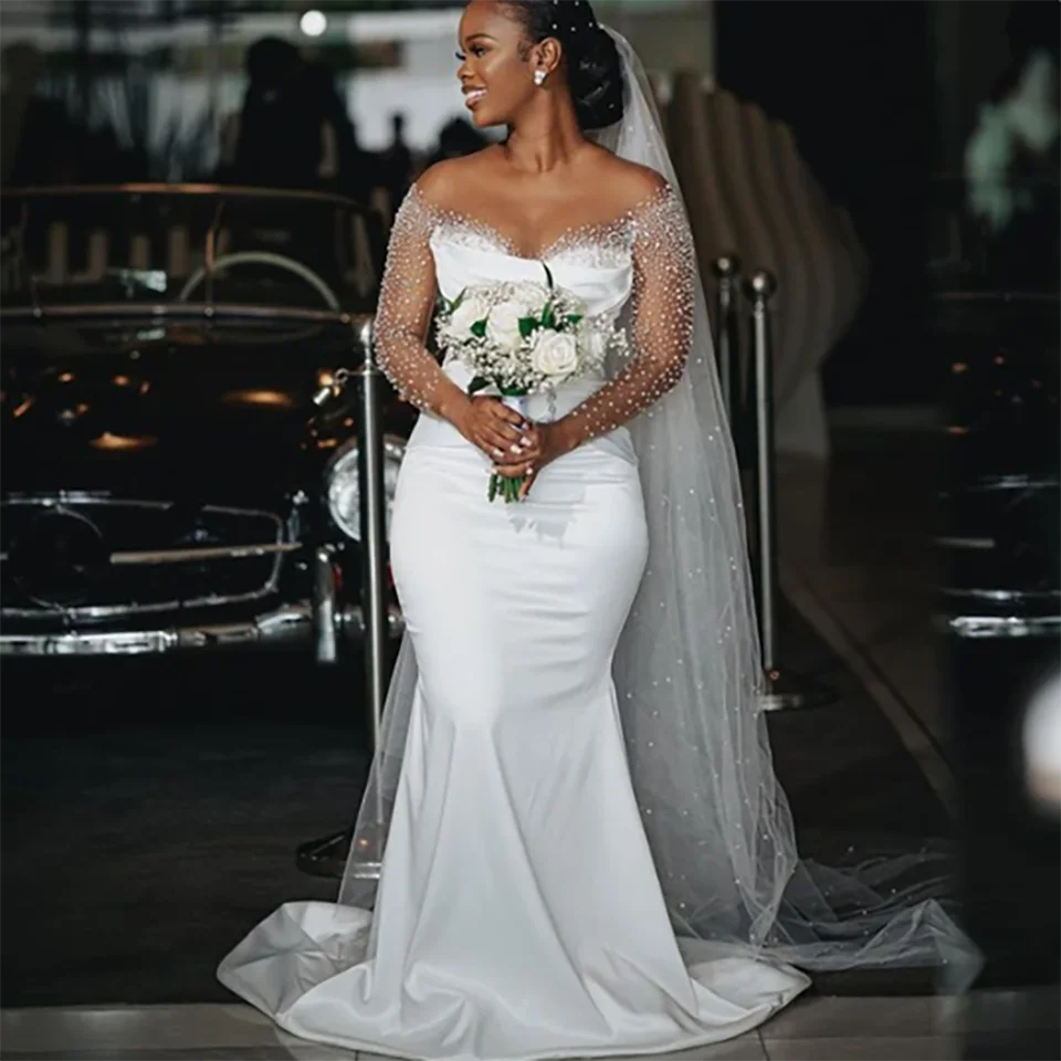 Abiti da sposa da sera formali a sirena con paillettes a cuore personalizzati con spalle scoperte 2025 Abiti da sposa in tulle senza schienale per le donne