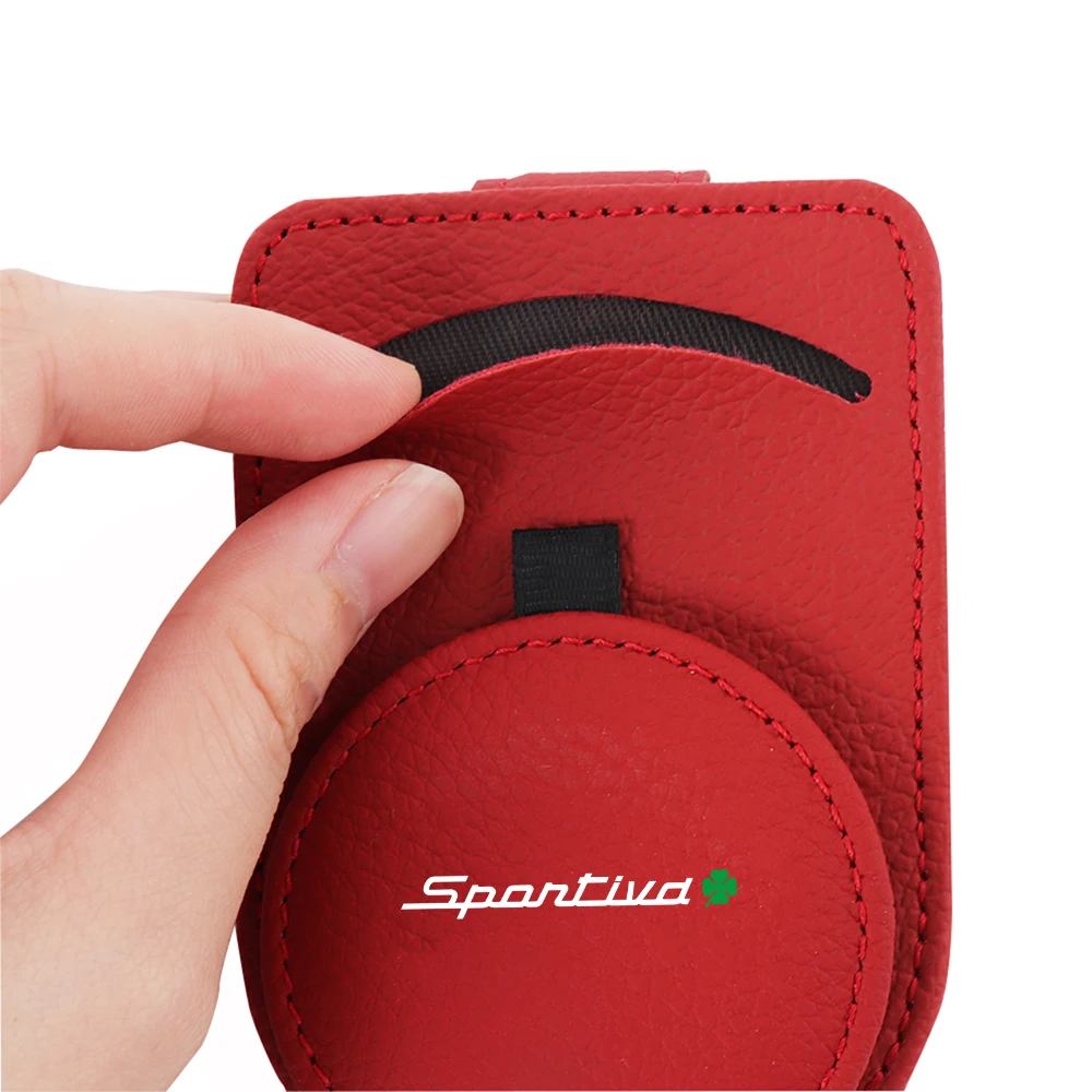 1pc Sun Visor Mount Glasses Clip Car Sunglasses Holder Leather Eyeglasses Case Storage Auto Accessories For Alfa Romeo Sportiva