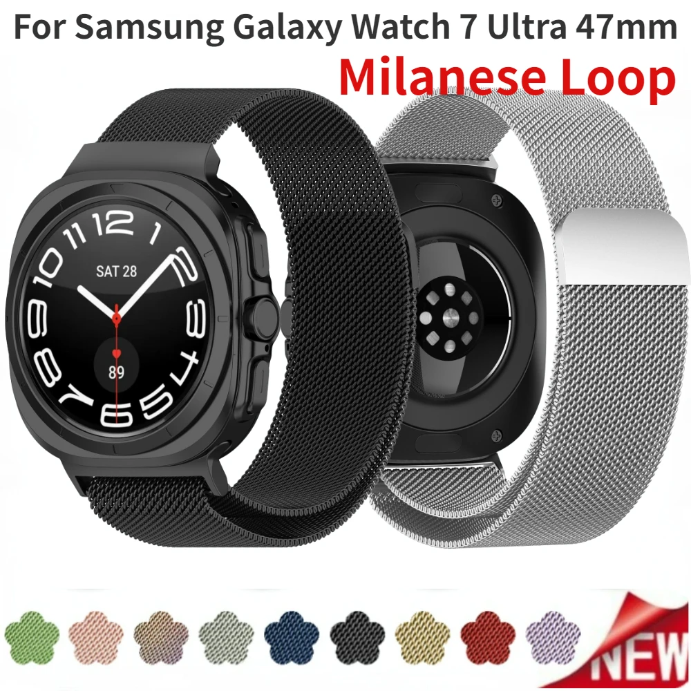 Milanese Band Voor Samsung Galaxy Watch 7 Ultra 47Mm Magnetische Lus Armband Verstelbare Polsband Correa Voor Galaxy 7 Ultraband