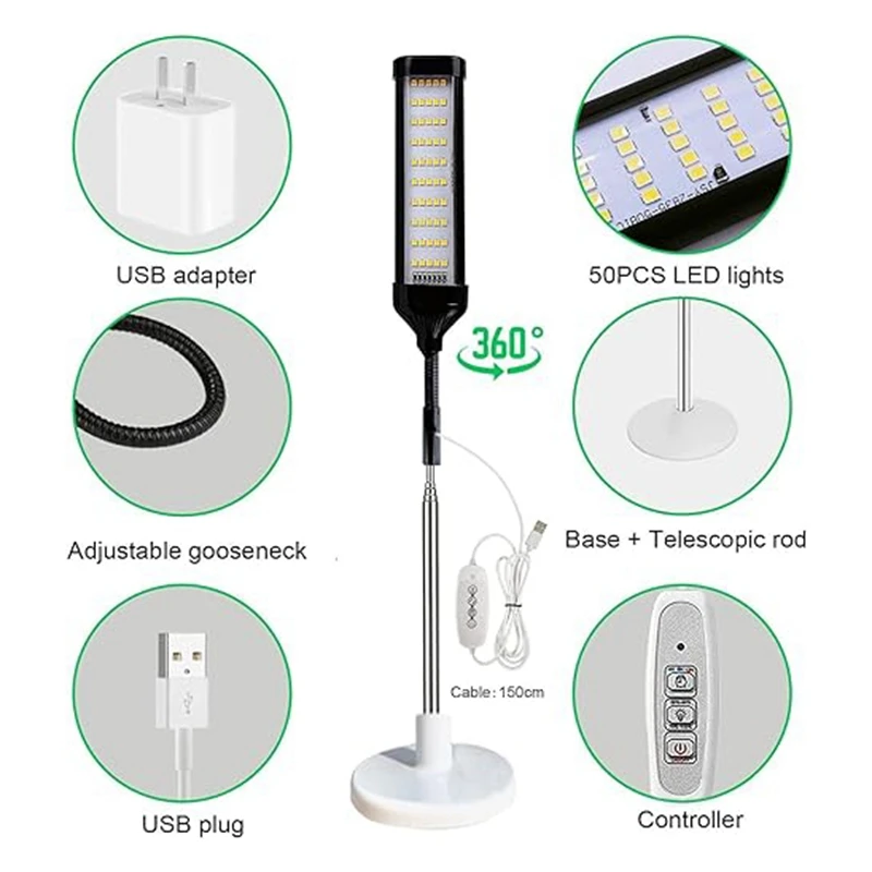 Luces de cultivo para plántulas de interior, bombillas suculentas, cuello de cisne de espectro completo, cultivo de plantas pequeñas