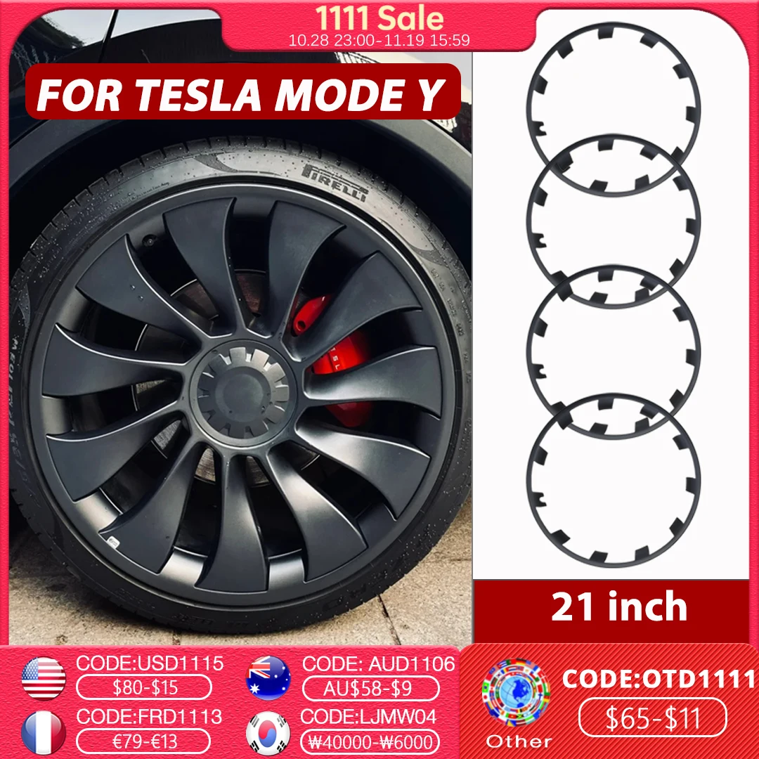 21 Inch Wheel Hub Protection For Tesla Model Y Performance Rim Patch Protectors ABS Wheel Covers Hubcaps 2021 2022 2023 2024
