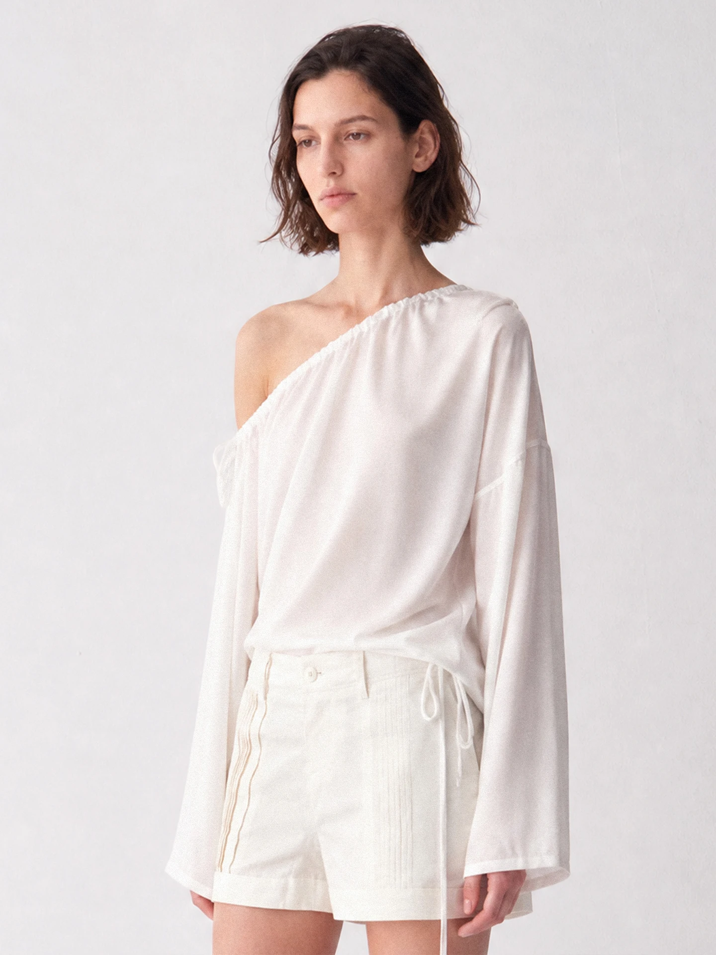 TDDP Women's Long Sleeve T-Shirt Loose Fit Drawstring Design Linen-Like Comfortable Summer Top Citywalk Casual Style
