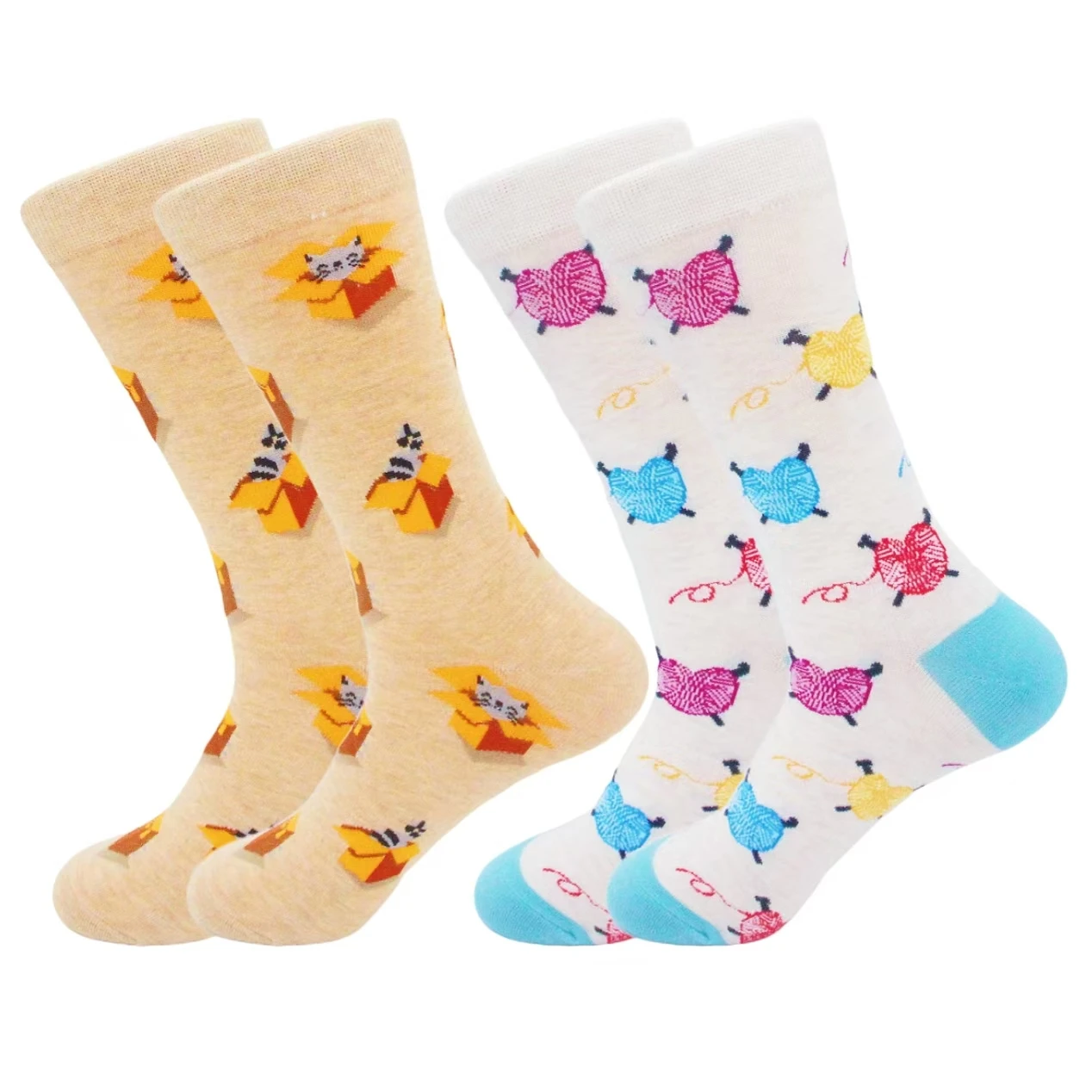 2 pairs of cat love jacquard socks for autumn and winter warm and cute mid-calf socks