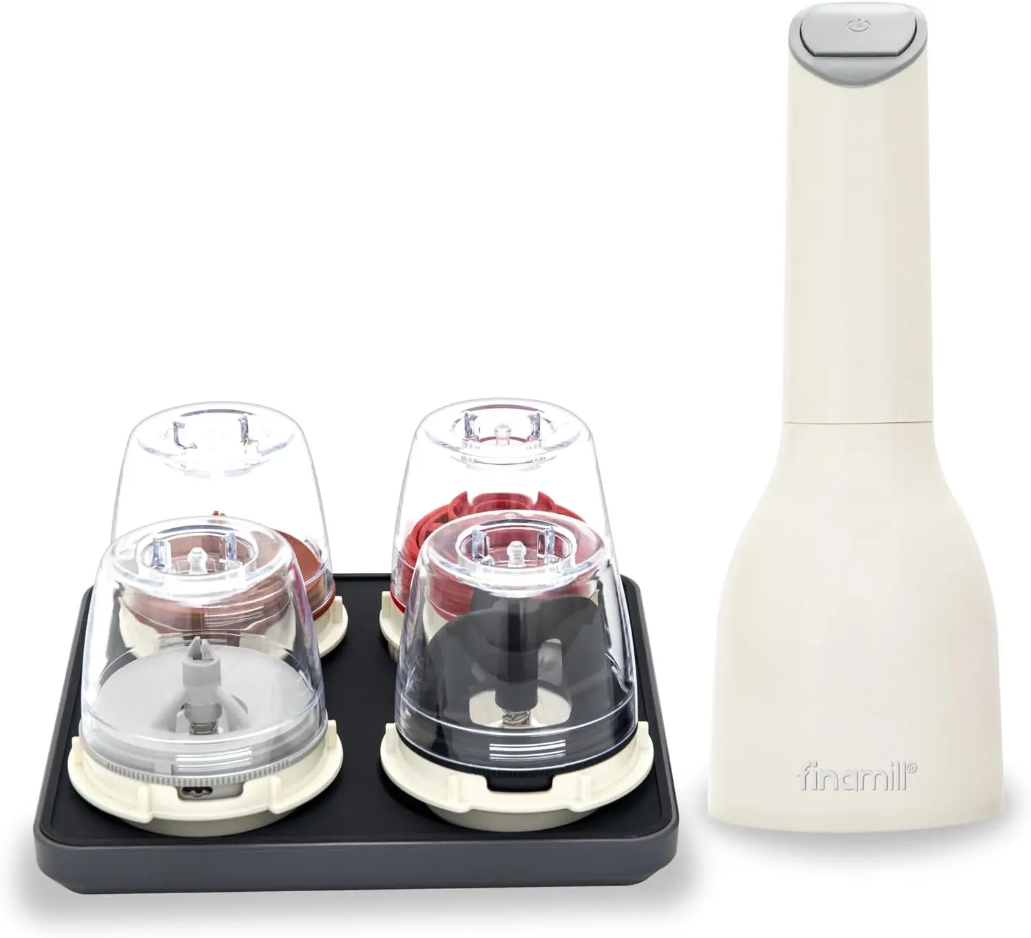 

Ultimate Gift Set – Battery Operated Spice Mill with 4 Interchangeable Spice Pods & Slate Quartet Stackable Tray