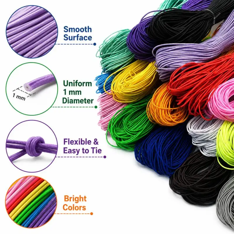 1MM 20 Meter Buntes Hochwertiges Rundes Elastikband Rundes Elastikseil Gummiband Elastische Schnur DIY Nähzubehör – Detail 5