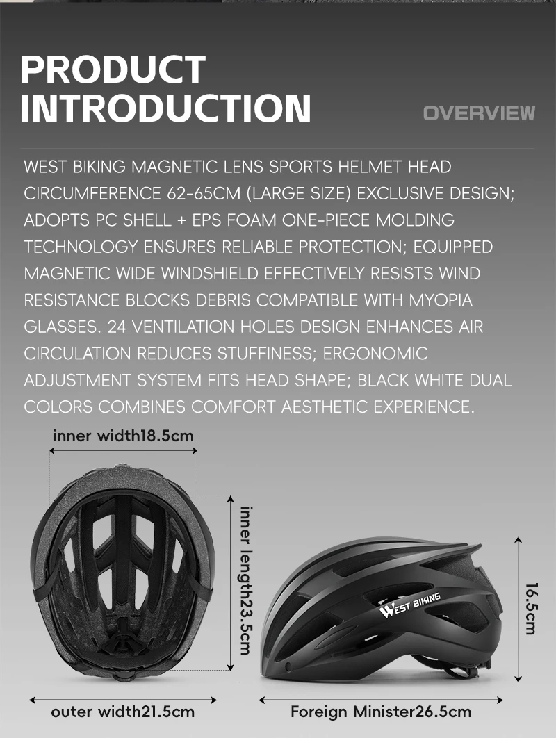 WEST BIKING CE-zertifizierter Fahrradhelm, magnetische Schutzbrille, USB-Rücklicht, verstellbar, 56–65 cm, M-XL, XXL, für Herren, für Straßen- und Mountainbiking – Detail 7