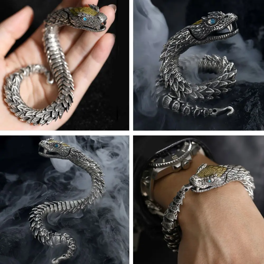 

Metal Men's Bracelet Snake Shape Hand Knitting Metal Braided Chain Thick Exaggerated Appearance Rattlesnake Bracelet